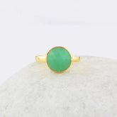 Sterling Silver Chrysoprase Gemstone Ring, Chrysoprase Chalcedony 10mm Round Ring, Gold Plated Bezel Ring, Gift For Her, Solitaire Gift Ring